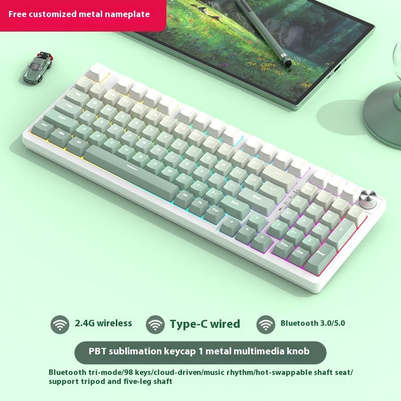 Bezprzewodowa Klawiatura Mechaniczna 98 Klawiszy – Bluetooth, 3 Tryby Pracy, Gaming i Biuro
