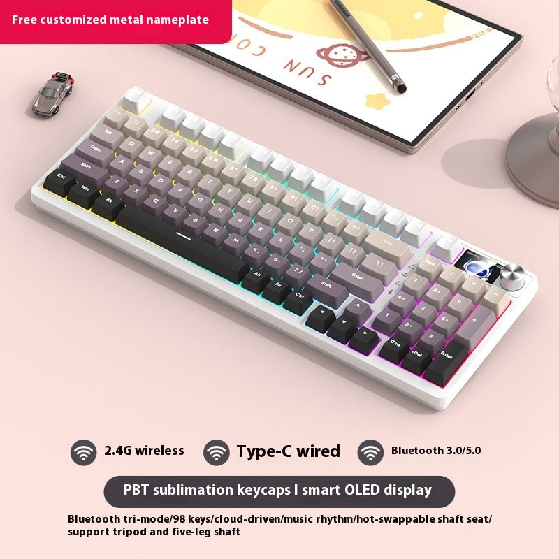 Bezprzewodowa Klawiatura Mechaniczna 98 Klawiszy – Bluetooth, 3 Tryby Pracy, Gaming i Biuro