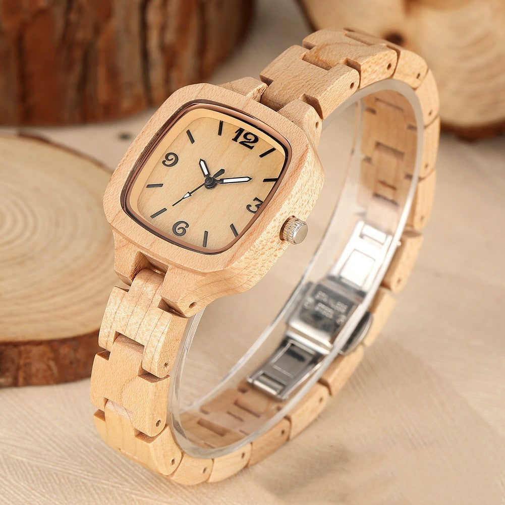 Zegarek „Bamboo Wood Square Gold Digital Face Watch”