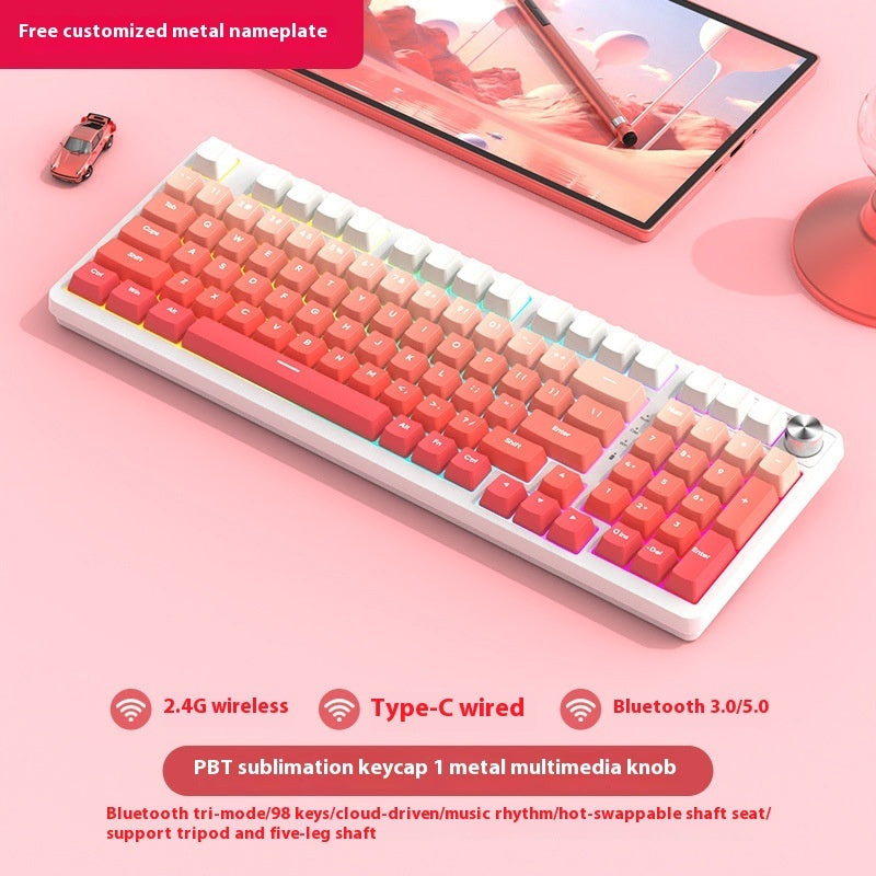 Bezprzewodowa Klawiatura Mechaniczna 98 Klawiszy – Bluetooth, 3 Tryby Pracy, Gaming i Biuro