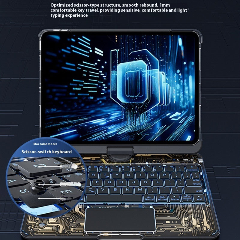 360° Klawiatura Bluetooth z Trackpadem do iPada – Obrotowa, Transparentna Obudowa