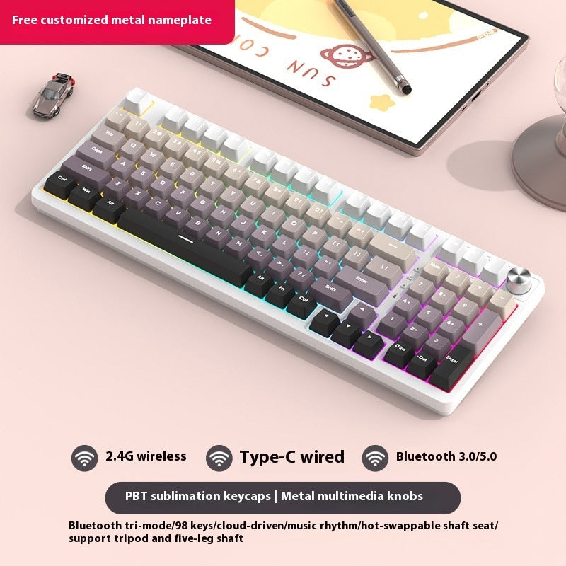 Bezprzewodowa Klawiatura Mechaniczna 98 Klawiszy – Bluetooth, 3 Tryby Pracy, Gaming i Biuro