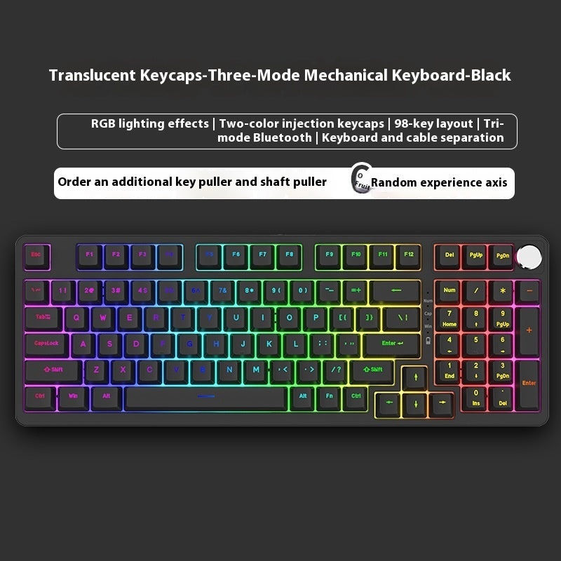 Bezprzewodowa Klawiatura Mechaniczna 98 Klawiszy – Bluetooth, 3 Tryby Pracy, Gaming i Biuro