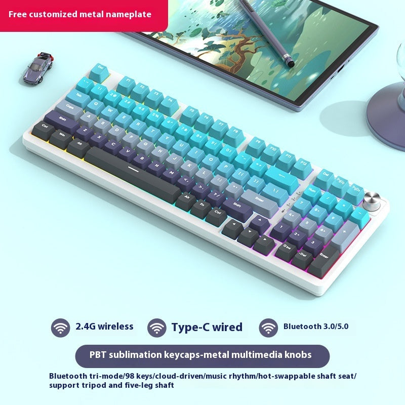 Bezprzewodowa Klawiatura Mechaniczna 98 Klawiszy – Bluetooth, 3 Tryby Pracy, Gaming i Biuro