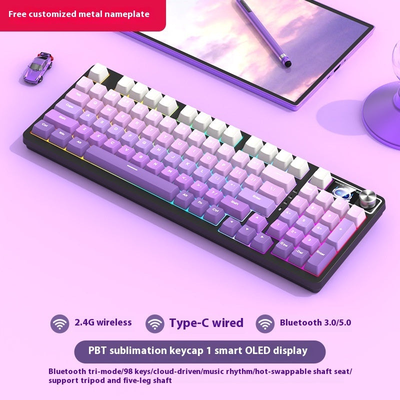 Bezprzewodowa Klawiatura Mechaniczna 98 Klawiszy – Bluetooth, 3 Tryby Pracy, Gaming i Biuro