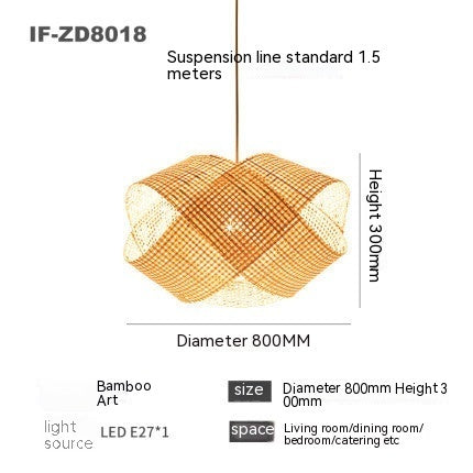 Bambusowa Lampa Wisząca-Ręcznie Pleciona,Styl Japandi Loft