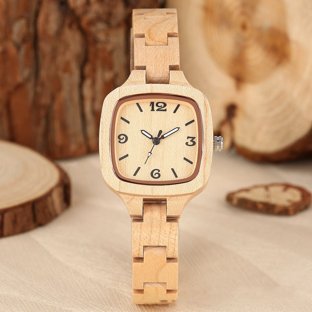 Zegarek „Bamboo Wood Square Gold Digital Face Watch”